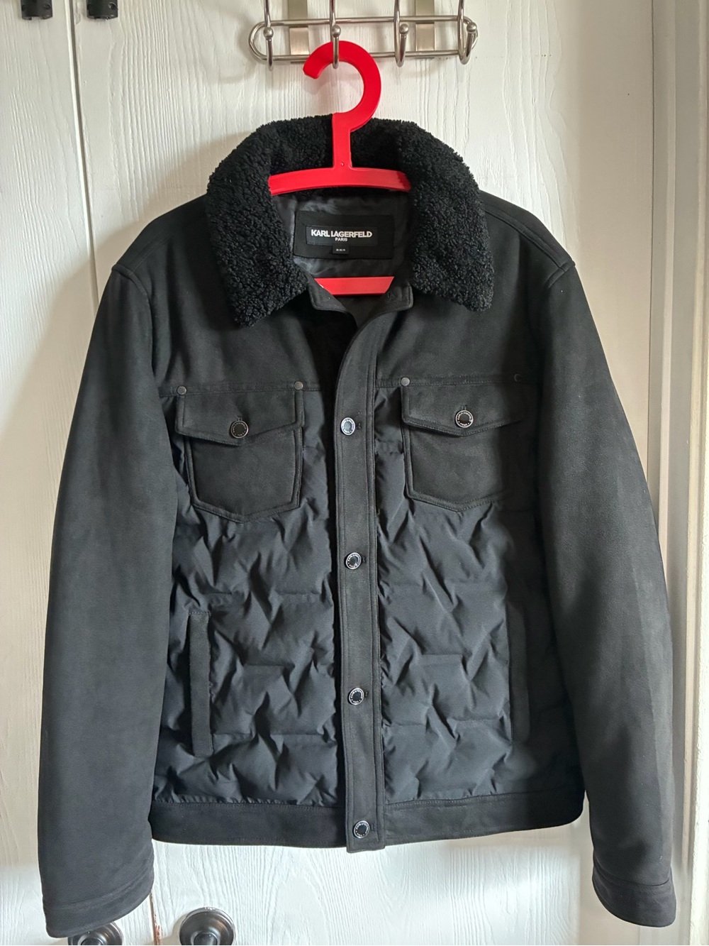 Karl Lagerfeld Paris Men's Size M Quilted Trucker Jacket Black Collar